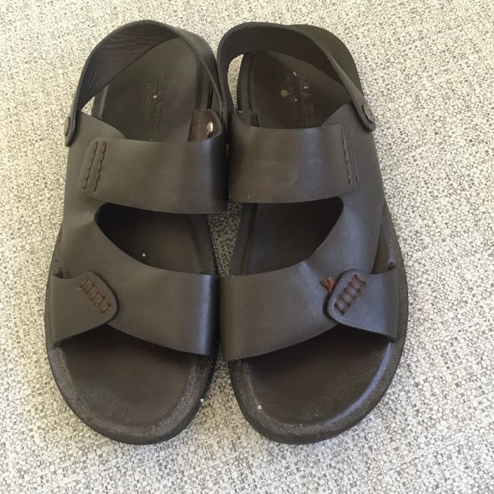 Mazz Men's Brown Leather Adjustable Slide Sandals